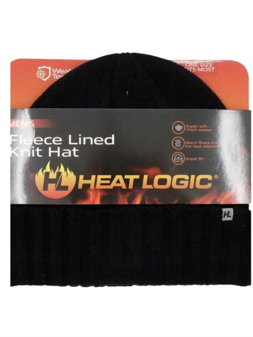 Heat Logic Men's Black Fleece-Lined Knit Hat